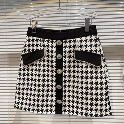 PREPOMP 2022 Summer New Design Κουμπιά με μονό στήθος Rhinestone Μαύρη Λευκή καρό κοντή μίνι φούστα Γυναικεία GB269
