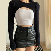 Crna Pu suknja Spice Girl Mini suknja 2023 Nova tekstura visokog struka Suknja na bokovima Kožna suknja Hlače Ženske suknje Duge traf