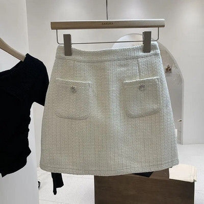 Bež suknje uz kroj za žene 2023. Faldas Mujer De Moda Vintage od tvida Vintage Jupe Vintage korejska Saia mini suknja A kroja 27t885