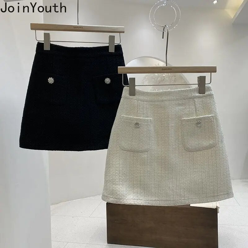 Bež suknje uz kroj za žene 2023. Faldas Mujer De Moda Vintage od tvida Vintage Jupe Vintage korejska Saia mini suknja A kroja 27t885
