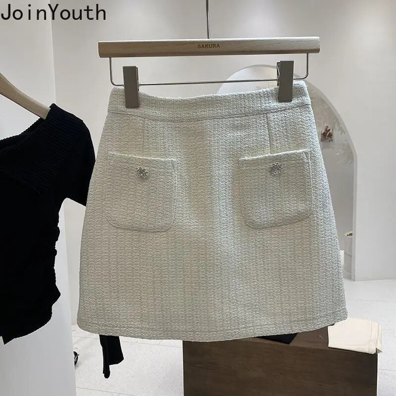 Bež suknje uz kroj za žene 2023. Faldas Mujer De Moda Vintage od tvida Vintage Jupe Vintage korejska Saia mini suknja A kroja 27t885