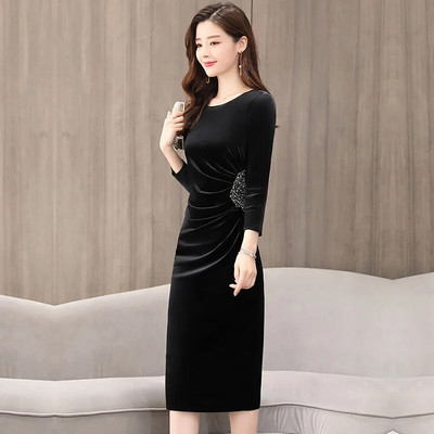 Κομψό γυναικείο φόρεμα από βελούδο παγιέτες Ανοιξιάτικο φθινόπωρο μακρυμάνικο Bodycon Φόρεμα Plus Size Vintage Party Dress Slim Wasit Midi Vestidos