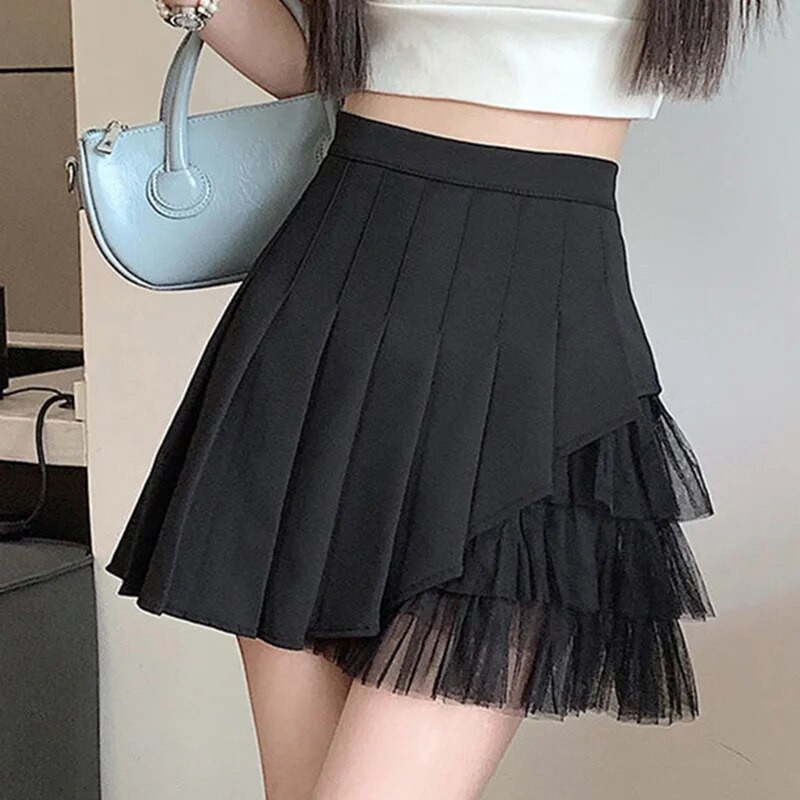 Modne labave suknje visokog struka sa spojenim gazama na nabore Ženska odjeća Ljeto 2023 Nova prevelika asimetrična suknja za uredske dame