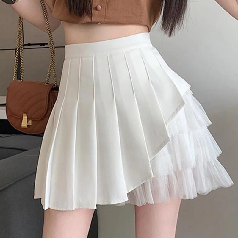 Modne labave suknje visokog struka sa spojenim gazama na nabore Ženska odjeća Ljeto 2023 Nova prevelika asimetrična suknja za uredske dame