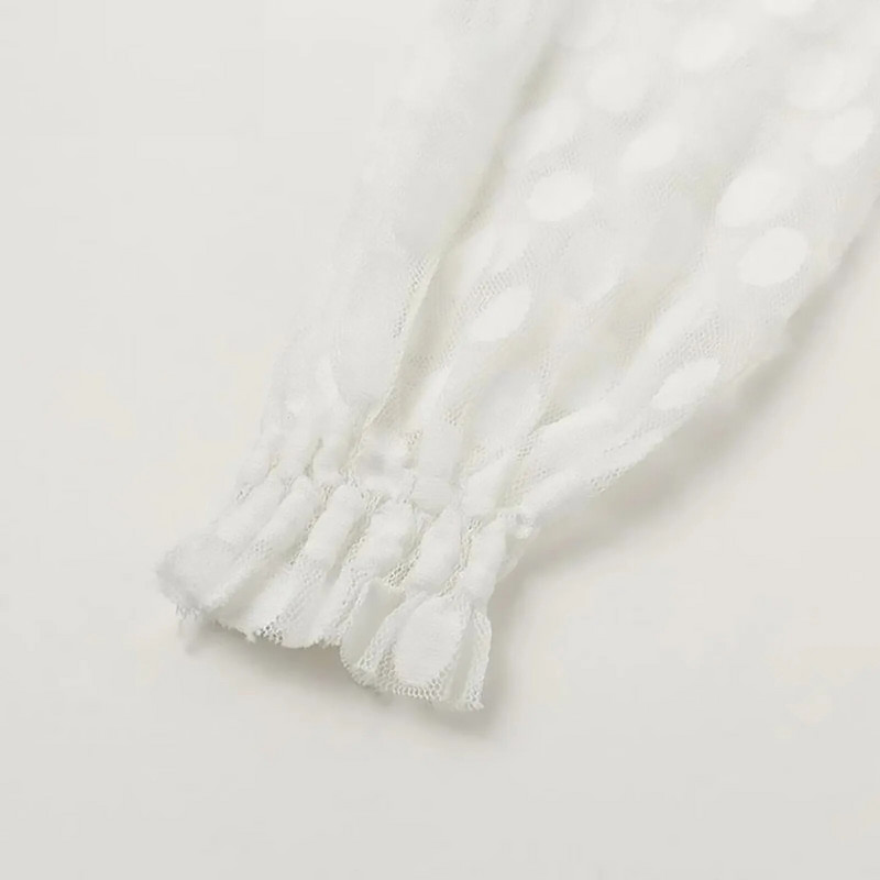 Rochie albă cu buline de damă din dantelă mozaică cu gât rotund Rochii cu mâneci lungi de culoare uni Rochie pliată, în formă de A, mini cu fantă