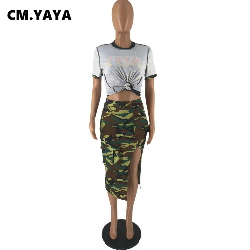 CM.YAYA női terepszínű zsebes elülső magas oldalsó hasított Bodycon midiszoknya 2023 nyári tavaszi INS Cargo Streetwear ceruzaszoknyák