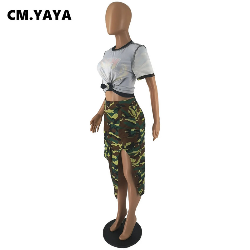 CM.YAYA női terepszínű zsebes elülső magas oldalsó hasított Bodycon midiszoknya 2023 nyári tavaszi INS Cargo Streetwear ceruzaszoknyák