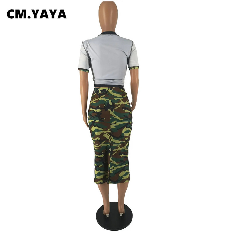 CM.YAYA női terepszínű zsebes elülső magas oldalsó hasított Bodycon midiszoknya 2023 nyári tavaszi INS Cargo Streetwear ceruzaszoknyák