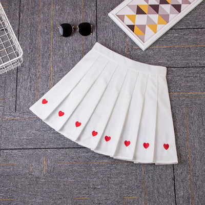 Plisirana mini suknja s crnim srcem i vezom Ženska ljetna suknja za srednjoškolke Slatka suknja visokog struka Aline Saia Feminina