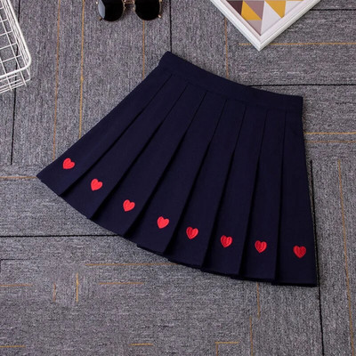 Plisirana mini suknja s crnim srcem i vezom Ženska ljetna suknja za srednjoškolke Slatka suknja visokog struka Aline Saia Feminina