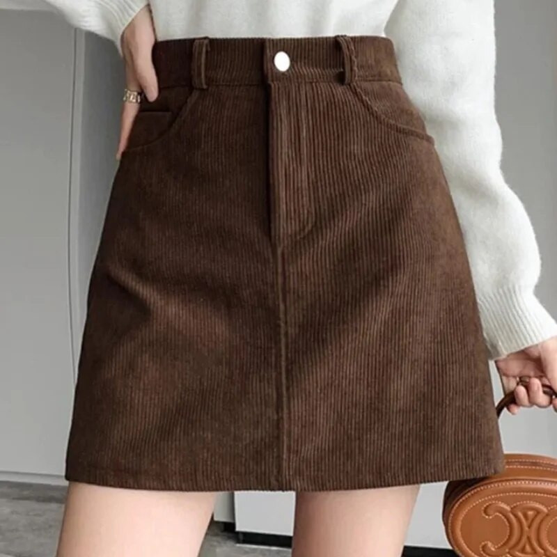 Suknja a-kroja Ženska nova modna ležerna kratka suknja od samta, modni trend, polusuknja čista za pokrivanje stražnjice Suknja-kroja