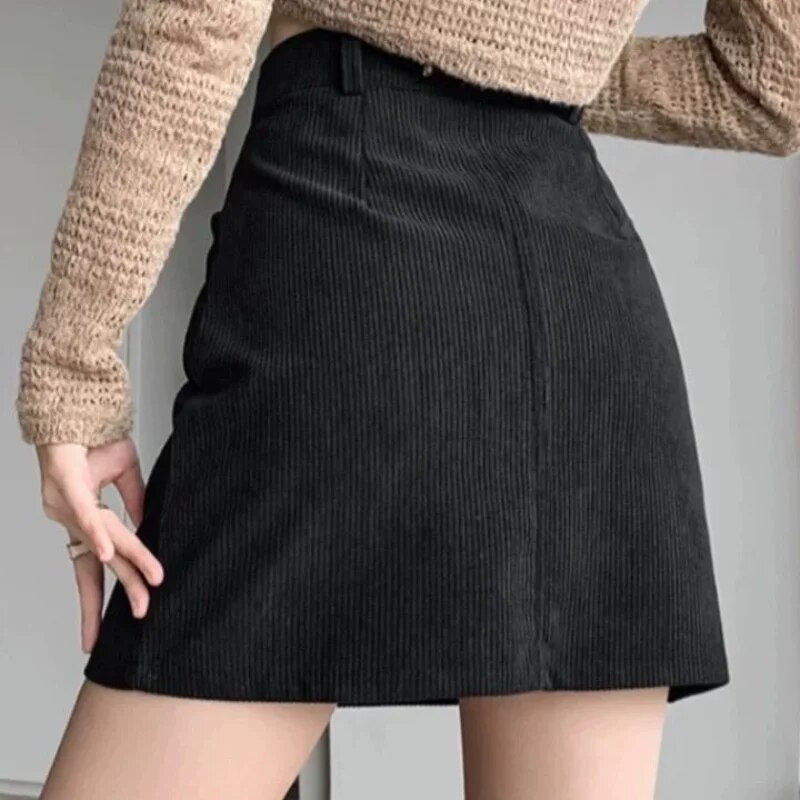 Suknja a-kroja Ženska nova modna ležerna kratka suknja od samta, modni trend, polusuknja čista za pokrivanje stražnjice Suknja-kroja