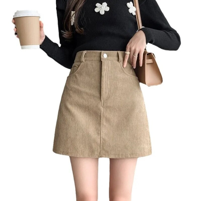 Suknja a-kroja Ženska nova modna ležerna kratka suknja od samta, modni trend, polusuknja čista za pokrivanje stražnjice Suknja-kroja