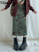 Rapcopter Y2K Floral Midi φούστες χαμηλής μέσης Grunge Fairycore Vintage μακριές πλισέ φούστες Γυναικείες Holiday Chic Bottom Κορεάτικα 90s