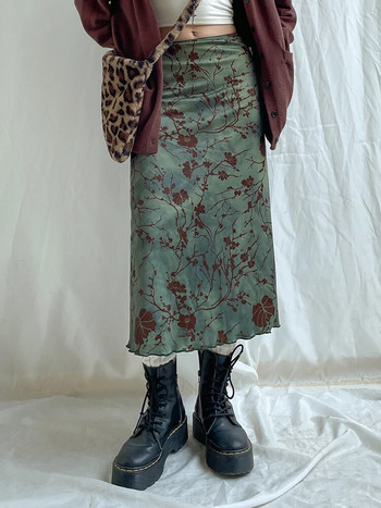 Rapcopter Y2K Floral Midi φούστες χαμηλής μέσης Grunge Fairycore Vintage μακριές πλισέ φούστες Γυναικείες Holiday Chic Bottom Κορεάτικα 90s