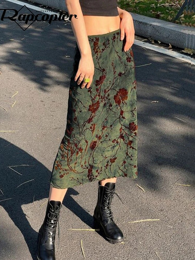 Rapcopter Y2K Floral Midi φούστες χαμηλής μέσης Grunge Fairycore Vintage μακριές πλισέ φούστες Γυναικείες Holiday Chic Bottom Κορεάτικα 90s
