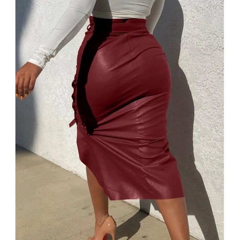 Ženska asimetrična pencil suknja visokog struka Ženska ulična odjeća Elegantna ženska torba Odjeća za bokove od PU kože