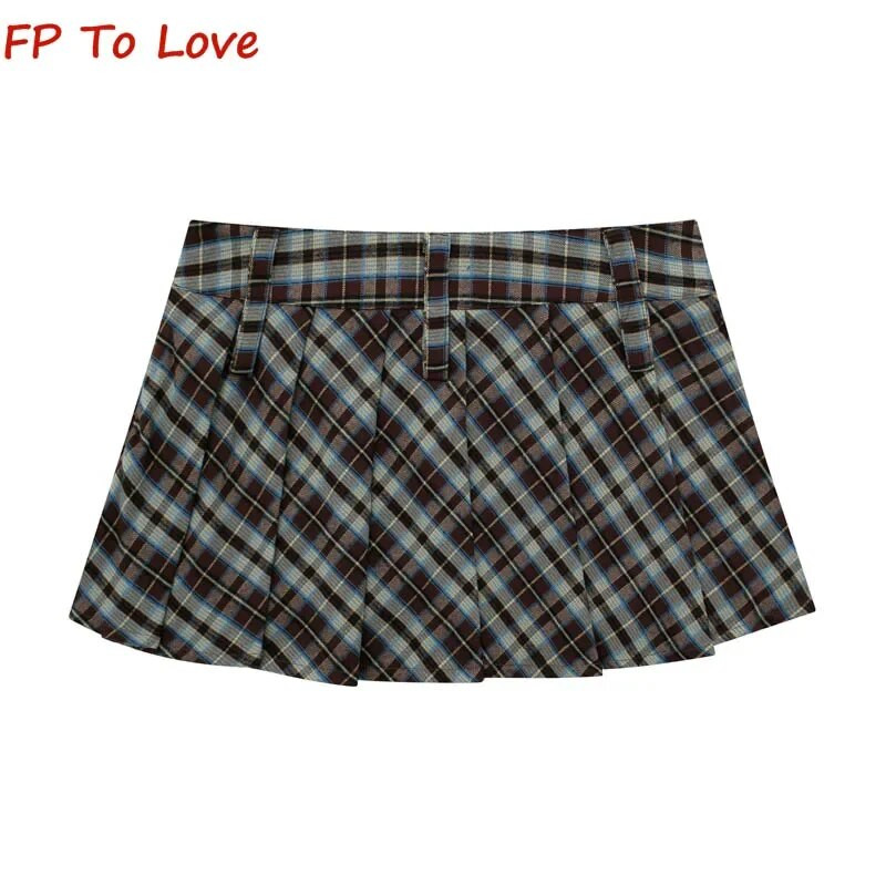 Y2K pavasario ir rudens aukšto juosmens Retro languotas klostuotas sijonas Spice Girls College Style su apačia A formos mini sijonas