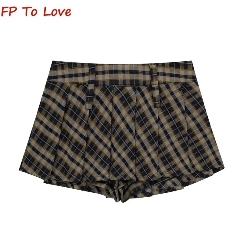 Y2K pavasario ir rudens aukšto juosmens Retro languotas klostuotas sijonas Spice Girls College Style su apačia A formos mini sijonas