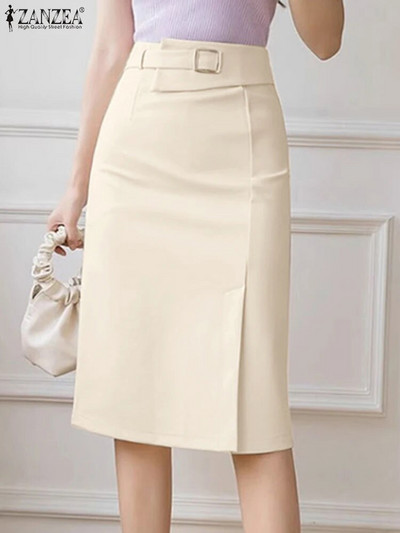 ZANZEA Fashion Work Tanka suknja Ženska starinska pencil midi suknja s patentnim zatvaračem Elegantne gornje suknje s gumbima Ženske jesenske jednobojne haljine