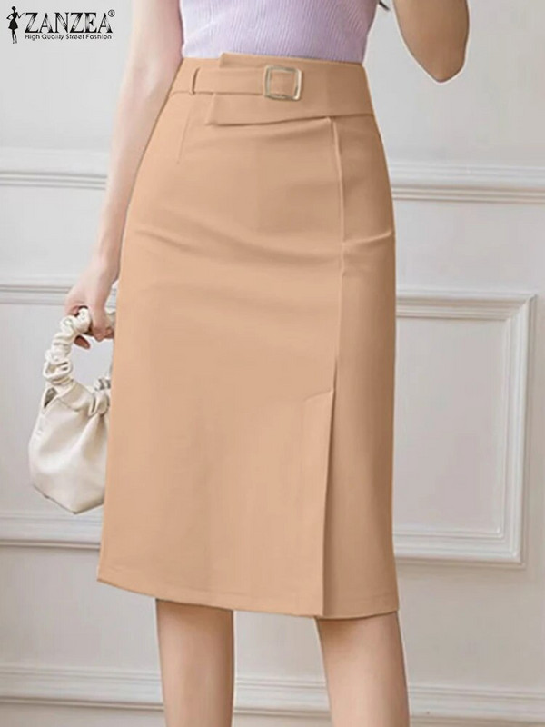 ZANZEA Fashion Work Tanka suknja Ženska starinska pencil midi suknja s patentnim zatvaračem Elegantne gornje suknje s gumbima Ženske jesenske jednobojne haljine