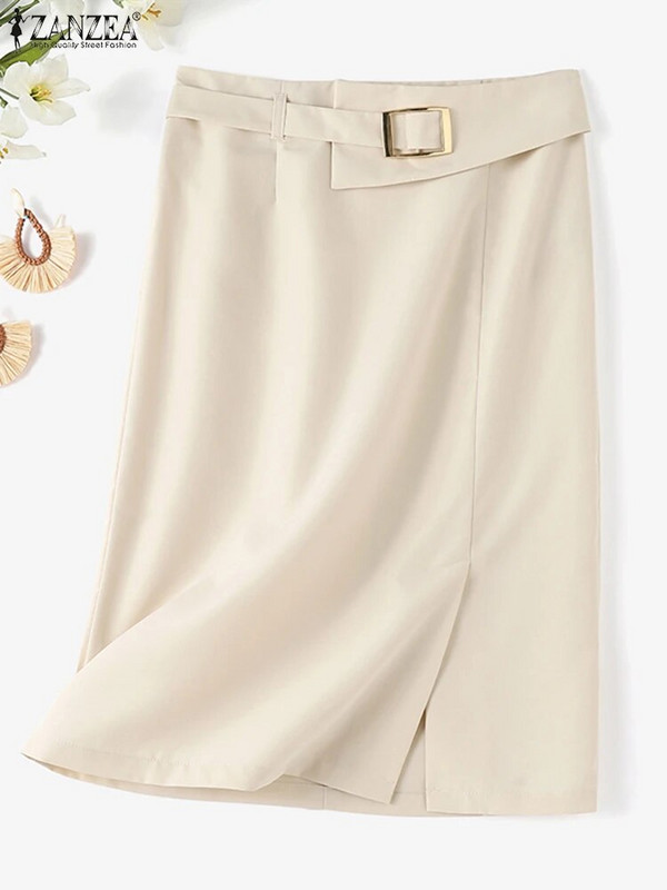 ZANZEA Fashion Work Tanka suknja Ženska starinska pencil midi suknja s patentnim zatvaračem Elegantne gornje suknje s gumbima Ženske jesenske jednobojne haljine