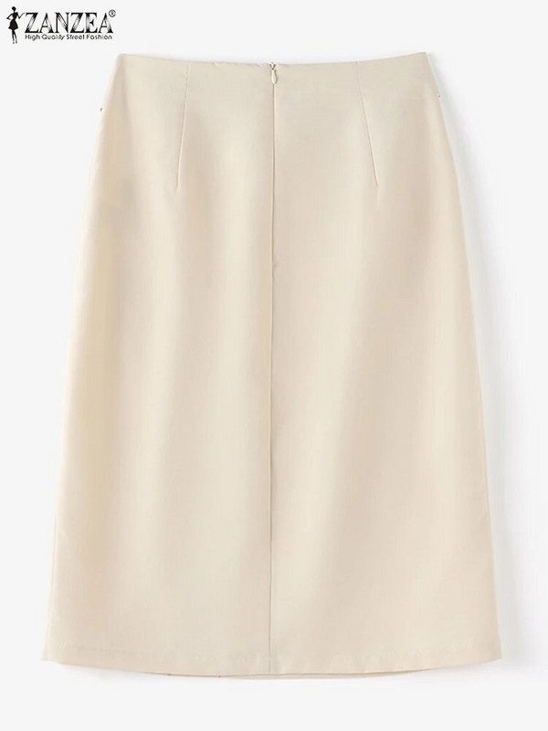 ZANZEA Fashion Work Tanka suknja Ženska starinska pencil midi suknja s patentnim zatvaračem Elegantne gornje suknje s gumbima Ženske jesenske jednobojne haljine