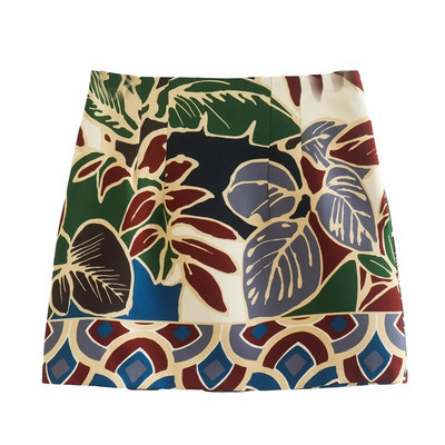 KEYANKETIAN γυναικεία καλοκαιρινή νέα ζωγραφική στο χέρι με φερμουάρ φύλλων με φερμουάρ ψηλόμεσο μισή φούστα μόδας στυλ resort μίνι φούστα σε γραμμή Α