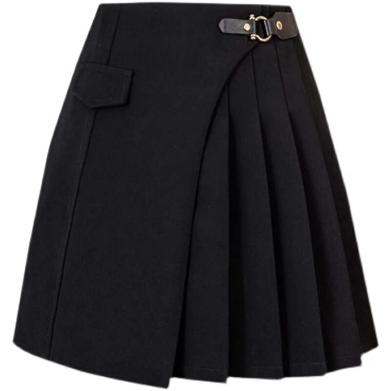 Fusta mini plisată în linie A 2024, nouă, primăvară, vară, fustă cu talie înaltă, moda femeilor, fuste scurte negre asimetrice pentru femei