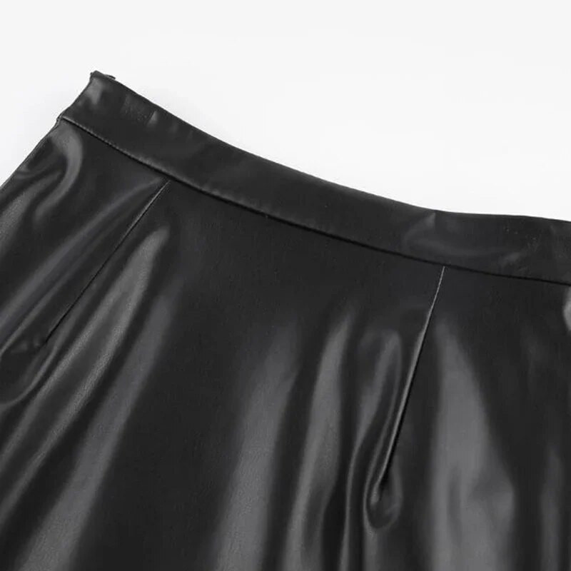 Modna, seksi začinjena djevojka, polusuknja s visokim rascjepima za žene, kožna, elegantna uredska ženska suknja, crna duga jesen-zima Y2K odjeća