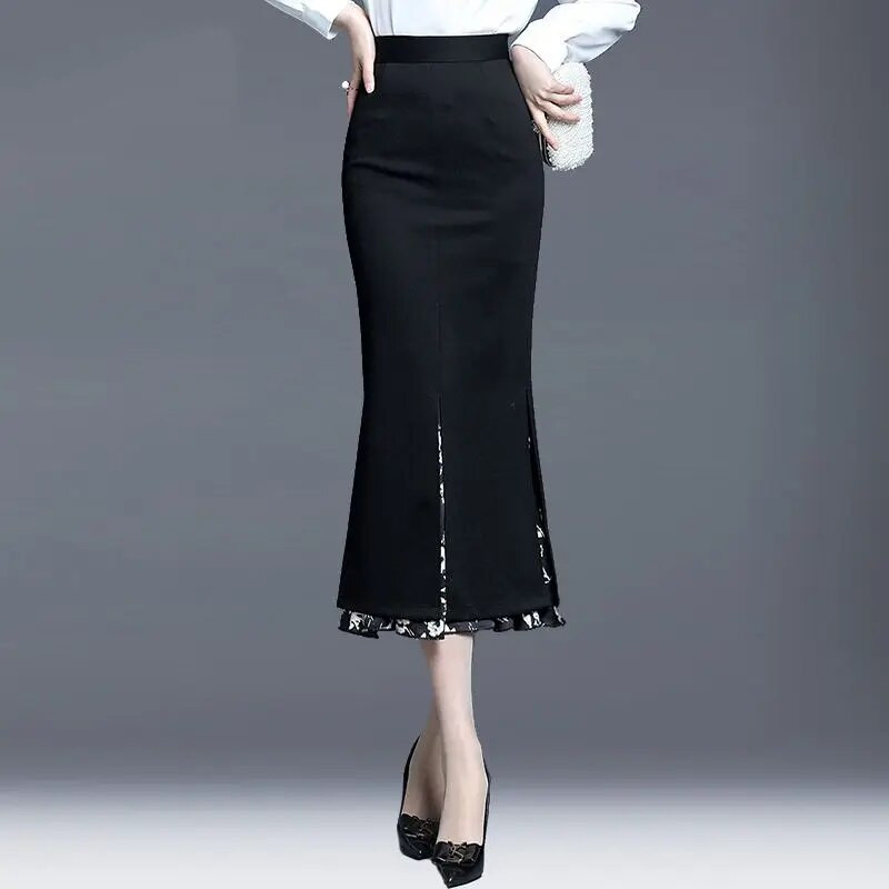 Άνοιξη φθινόπωρο Σέξι μόδα Φούστα Harajuku Fishtail Φούστα με λουλουδάτο γοργόνα All Match Φούστα με περιτύλιγμα γοφών Patchwork Ψηλόμεση γυναικεία ρούχα