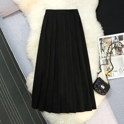 Korejske modne duge suknje u elegantnom stilu Ženske a-kroja Visoki struk Ženske plisirane suknje Elegantna Faldas Ajustadas suknja Dropship