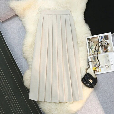 Korejske modne duge suknje u elegantnom stilu Ženske a-kroja Visoki struk Ženske plisirane suknje Elegantna Faldas Ajustadas suknja Dropship