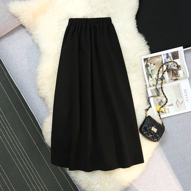 Korejske modne duge suknje u elegantnom stilu Ženske a-kroja Visoki struk Ženske plisirane suknje Elegantna Faldas Ajustadas suknja Dropship