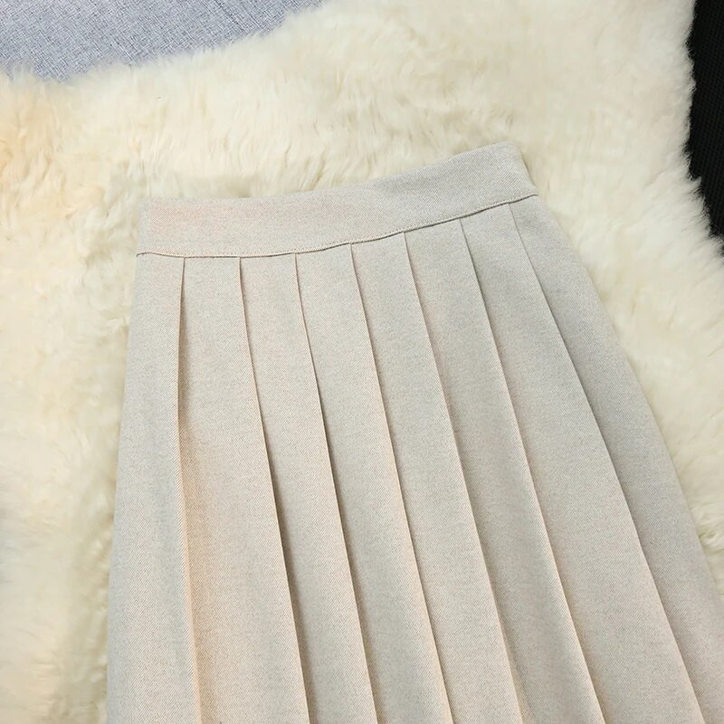 Korejske modne duge suknje u elegantnom stilu Ženske a-kroja Visoki struk Ženske plisirane suknje Elegantna Faldas Ajustadas suknja Dropship