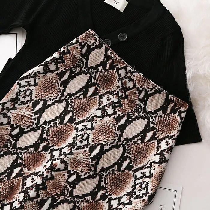 Ženske modne elastične pencil suknje visokog struka Midi suknja Ženska midi suknja sa zmijolikim printom