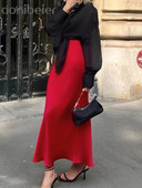 Aonibeier Y2K vörös szatén női hosszú szoknya Traf 2024 tavaszi rugalmas, magas derekú A-vonalú alkalmi irodai elegáns női maxi szoknyák