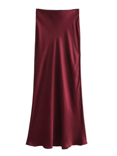 Aonibeier Y2K vörös szatén női hosszú szoknya Traf 2024 tavaszi rugalmas, magas derekú A-vonalú alkalmi irodai elegáns női maxi szoknyák