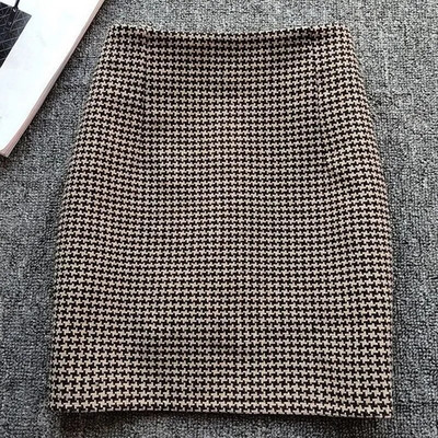 Ženske mini suknje, korejske dame, jesen, zima, ravna uska karirana suknja s visokim strukom, ženska modna uska ulična odjeća