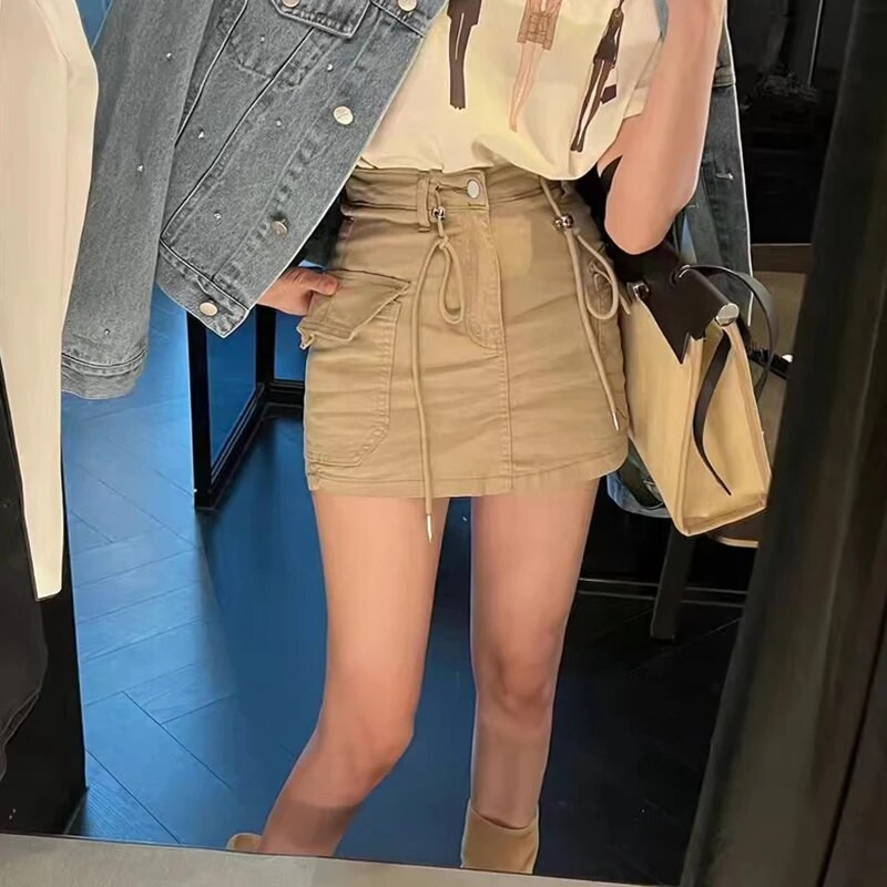 Rimocy Mini suknja s uzicom visokog struka Ženska ulična kargo suknja s velikim džepovima Ženska moda 2023. kratke y2k suknje A kroja Mujer