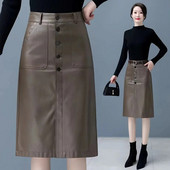 Jesen Zima Kožna suknja Ženska modna elegantna PU duga midi suknja velikih veličina Ženska suknja visokog struka s podijeljenim paketom 5XL