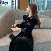 GkyocQ Vestido De Mujer Remen s visokim strukom Haljina dugih rukava Patchwork crne haljine Jesen 2023 Nova korejska šik ženska odjeća