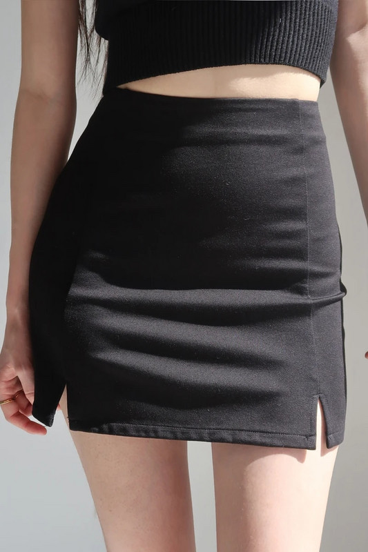 vintage seksi bočni prorezi Tanka svestrana crna kratka suknja visokog struka elastična kratka suknja u paketu suknja poluduga ženska y2k