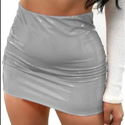 2023 Jesen, slatka, zimska crna seksi uska kožna mini suknja visokog struka, reflektirajuća PU vruća seksi korejska ženska slatka 9SVK