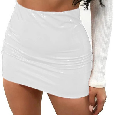 2023 Jesen, slatka, zimska crna seksi uska kožna mini suknja visokog struka, reflektirajuća PU vruća seksi korejska ženska slatka 9SVK