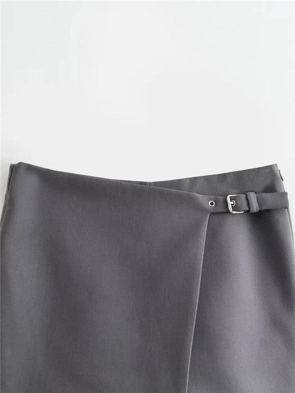 TRAF Ασύμμετρη Μίνι Φούστα Γυναικεία Σορτς Γκρι Μαύρη Ψηλόμεση Φούστα Γυναικεία Μόδα Wrap Skorts για Γυναικείες Κομψές κοντές φούστες