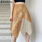 SUCHCUTE One Piece 90-ųjų Vintažiniai gėlių raštai Midi ilgas sijonas moterims aukštu juosmeniu Y2K Grunge Harajuku šventiniai sijonai