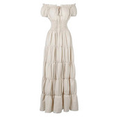 Elegáns, középkori ír női ruha jelmez, vállra húzva, smocked derék, redőzött retro ruha, cosplay ruha alatt