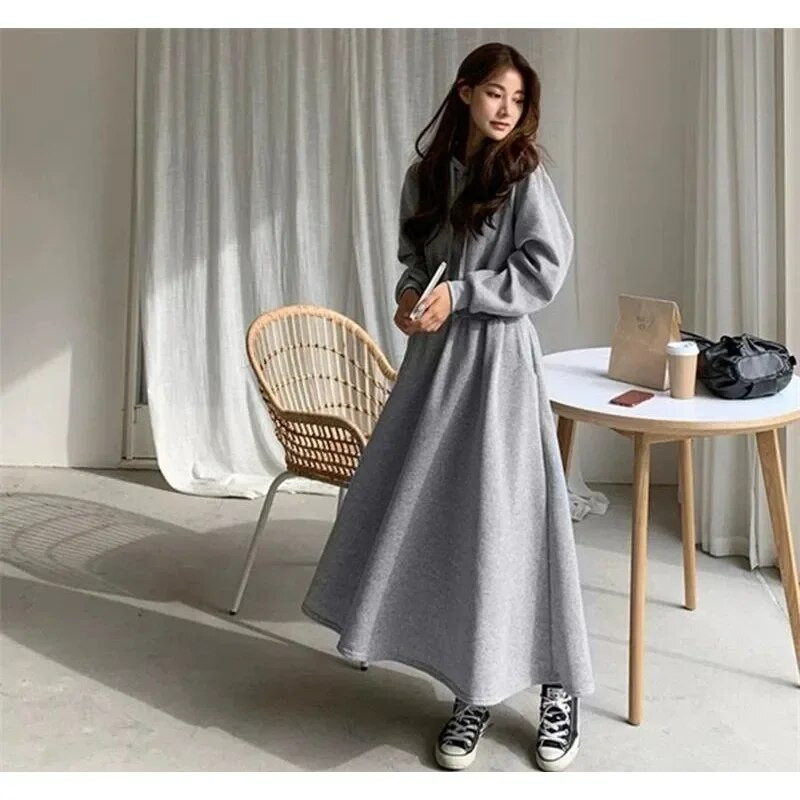 2024 NOI Rochii pentru femei Iarna 2023 Rochii lungi marimi mari American Retro Versatil Robe cu glugă îngroșare Îmbrăcăminte pentru femei