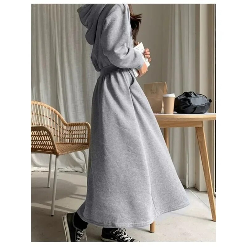 2024 NOI Rochii pentru femei Iarna 2023 Rochii lungi marimi mari American Retro Versatil Robe cu glugă îngroșare Îmbrăcăminte pentru femei